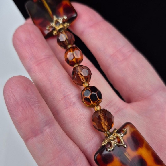 Joan Rivers Tortoise Lucite Bead Necklace 39" Long Gold Tone Statement Signed - Picture 9 of 12